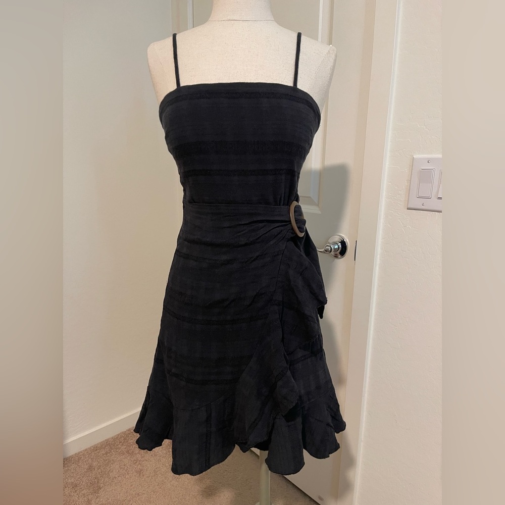 American Eagle Outfitters Black Dress with belt accent and ruffled bottom edges